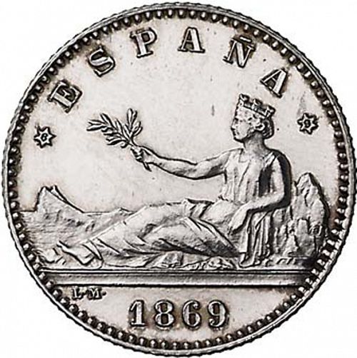 50 Céntimos Obverse Image minted in SPAIN in 1869 / 69 (1868-70  -  PROVISIONAL GOVERNMENT)  - The Coin Database