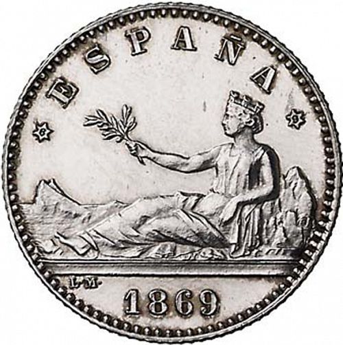 50 Céntimos Obverse Image minted in SPAIN in 1869 / 69 (1868-70  -  PROVISIONAL GOVERNMENT)  - The Coin Database