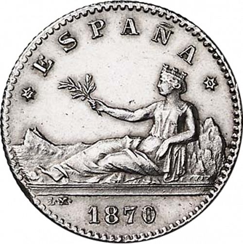 50 Céntimos Obverse Image minted in SPAIN in 1869 / 70 (1868-70  -  PROVISIONAL GOVERNMENT)  - The Coin Database