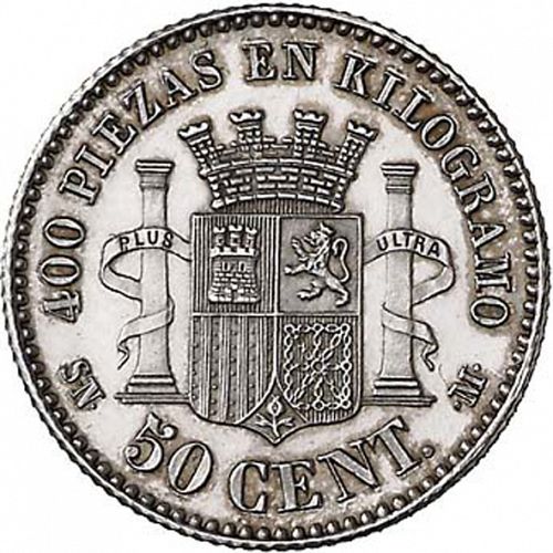 50 Céntimos Reverse Image minted in SPAIN in 1869 / 69 (1868-70  -  PROVISIONAL GOVERNMENT)  - The Coin Database