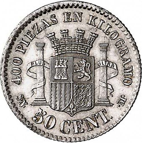 50 Céntimos Reverse Image minted in SPAIN in 1869 / 70 (1868-70  -  PROVISIONAL GOVERNMENT)  - The Coin Database