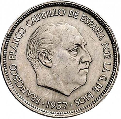 50 Pesetas Obverse Image minted in SPAIN in 1957 / 58 (1936-75  -  NATIONALIST GOVERMENT)  - The Coin Database