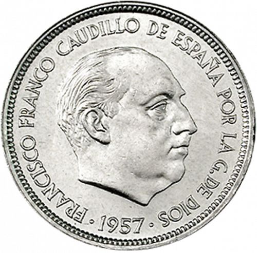 50 Pesetas Obverse Image minted in SPAIN in 1957 / 59 (1936-75  -  NATIONALIST GOVERMENT)  - The Coin Database