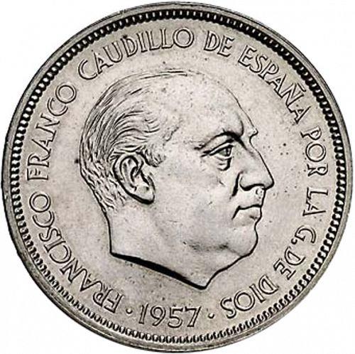 50 Pesetas Obverse Image minted in SPAIN in 1957 / 68 (1936-75  -  NATIONALIST GOVERMENT)  - The Coin Database