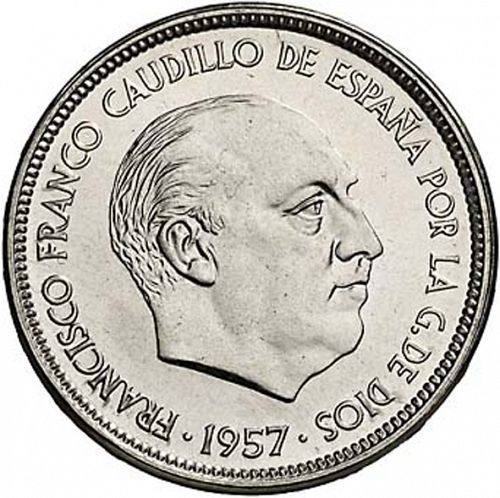 50 Pesetas Obverse Image minted in SPAIN in 1957 / 70 (1936-75  -  NATIONALIST GOVERMENT)  - The Coin Database