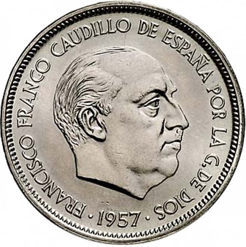 50 Pesetas Obverse Image minted in SPAIN in 1957 / 71 (1936-75  -  NATIONALIST GOVERMENT)  - The Coin Database