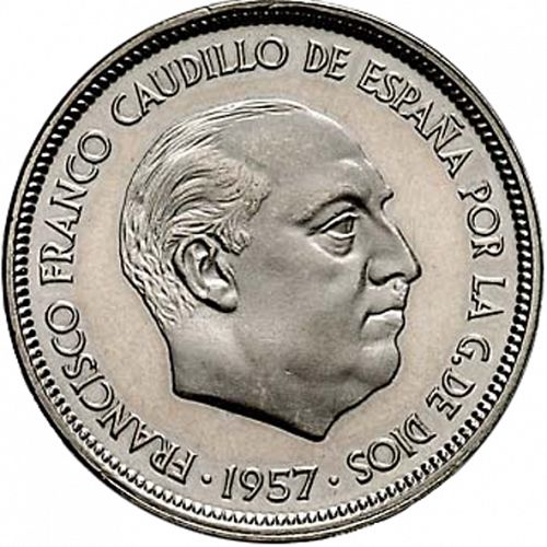 50 Pesetas Obverse Image minted in SPAIN in 1957 / 72 (1936-75  -  NATIONALIST GOVERMENT)  - The Coin Database