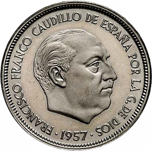 50 Pesetas Obverse Image minted in SPAIN in 1957 / 73 (1936-75  -  NATIONALIST GOVERMENT)  - The Coin Database