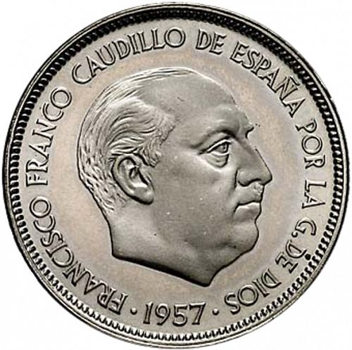 50 Pesetas Obverse Image minted in SPAIN in 1957 / 74 (1936-75  -  NATIONALIST GOVERMENT)  - The Coin Database