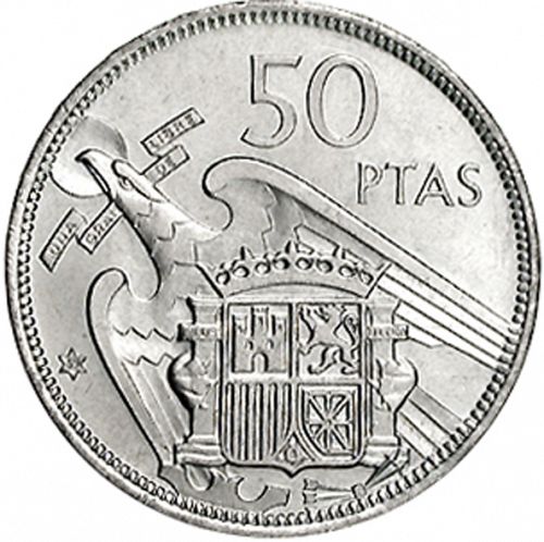 50 Pesetas Reverse Image minted in SPAIN in 1957 / 59 (1936-75  -  NATIONALIST GOVERMENT)  - The Coin Database