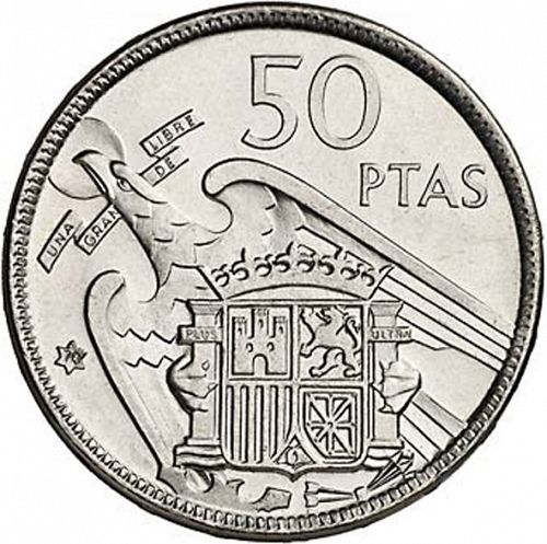 50 Pesetas Reverse Image minted in SPAIN in 1957 / 70 (1936-75  -  NATIONALIST GOVERMENT)  - The Coin Database