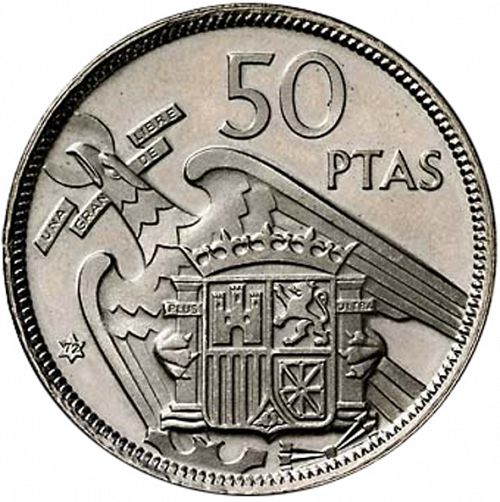 50 Pesetas Reverse Image minted in SPAIN in 1957 / 72 (1936-75  -  NATIONALIST GOVERMENT)  - The Coin Database