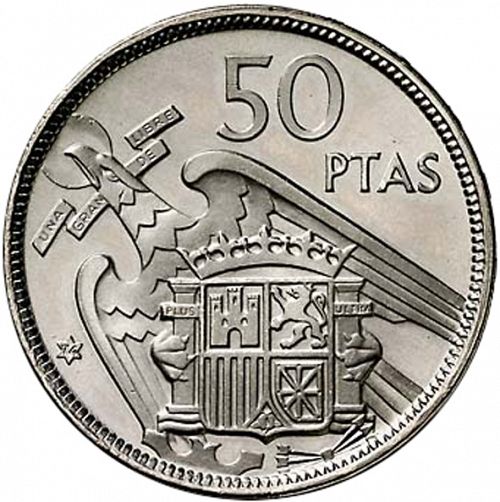 50 Pesetas Reverse Image minted in SPAIN in 1957 / 74 (1936-75  -  NATIONALIST GOVERMENT)  - The Coin Database