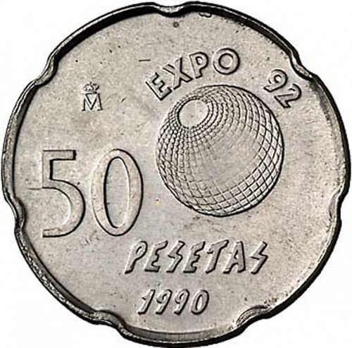50 Pesetas Reverse Image minted in SPAIN in 1990 (1982-01  -  JUAN CARLOS I - New Design)  - The Coin Database