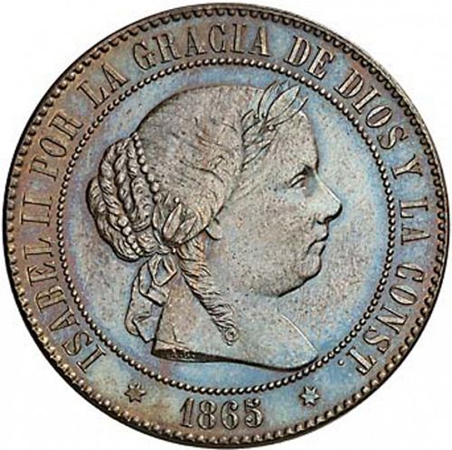 5 Céntimos Escudo Obverse Image minted in SPAIN in 1865 (1865-68  -  ISABEL II - 2nd Decimal Coinage)  - The Coin Database