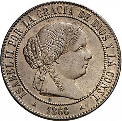 5 Céntimos Escudo Obverse Image minted in SPAIN in 1866OM (1865-68  -  ISABEL II - 2nd Decimal Coinage)  - The Coin Database
