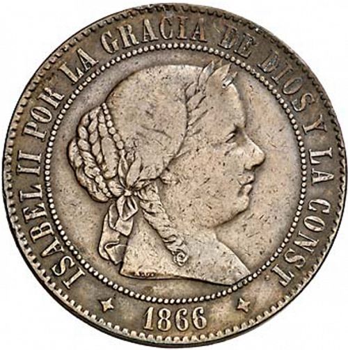 5 Céntimos Escudo Obverse Image minted in SPAIN in 1866 (1865-68  -  ISABEL II - 2nd Decimal Coinage)  - The Coin Database
