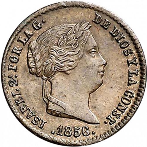 5 Céntimos Real Obverse Image minted in SPAIN in 1856 (1849-64  -  ISABEL II - Decimal Coinage)  - The Coin Database