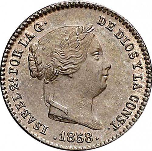 5 Céntimos Real Obverse Image minted in SPAIN in 1858 (1849-64  -  ISABEL II - Decimal Coinage)  - The Coin Database