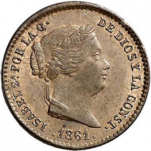5 Céntimos Real Obverse Image minted in SPAIN in 1861 (1849-64  -  ISABEL II - Decimal Coinage)  - The Coin Database