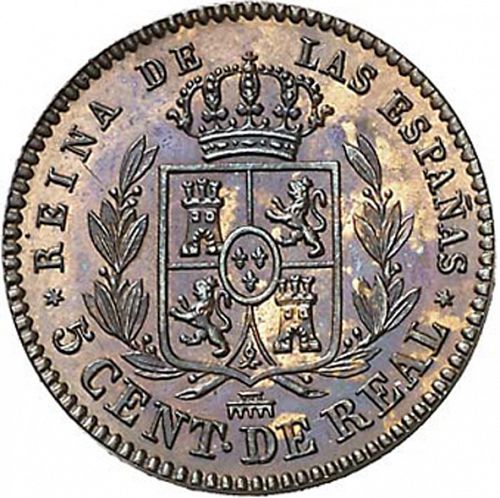 5 Céntimos Real Reverse Image minted in SPAIN in 1854 (1849-64  -  ISABEL II - Decimal Coinage)  - The Coin Database