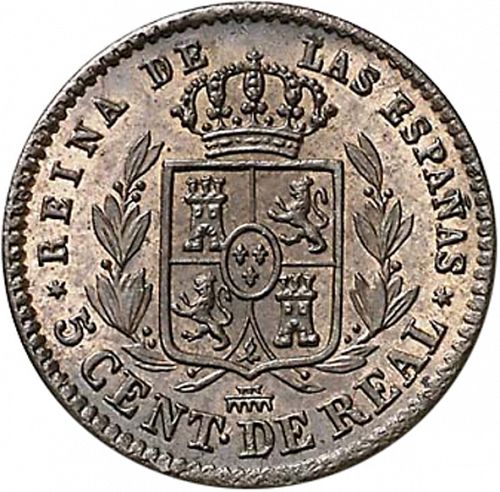 5 Céntimos Real Reverse Image minted in SPAIN in 1855 (1849-64  -  ISABEL II - Decimal Coinage)  - The Coin Database