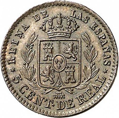 5 Céntimos Real Reverse Image minted in SPAIN in 1856 (1849-64  -  ISABEL II - Decimal Coinage)  - The Coin Database