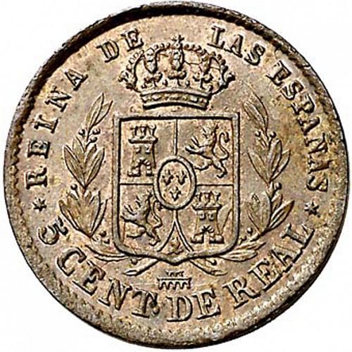 5 Céntimos Real Reverse Image minted in SPAIN in 1857 (1849-64  -  ISABEL II - Decimal Coinage)  - The Coin Database