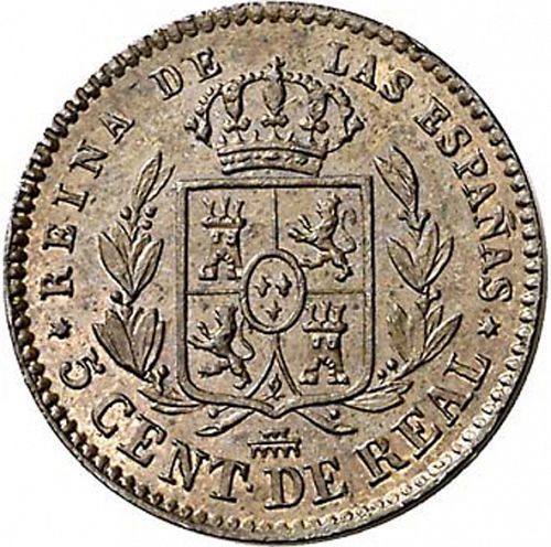 5 Céntimos Real Reverse Image minted in SPAIN in 1858 (1849-64  -  ISABEL II - Decimal Coinage)  - The Coin Database