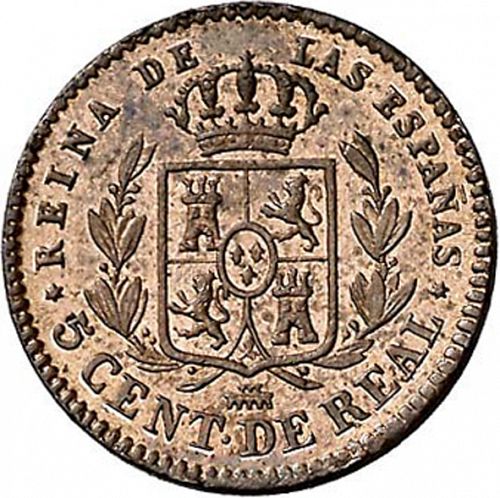5 Céntimos Real Reverse Image minted in SPAIN in 1859 (1849-64  -  ISABEL II - Decimal Coinage)  - The Coin Database