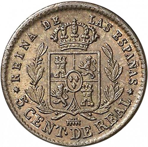 5 Céntimos Real Reverse Image minted in SPAIN in 1864 (1849-64  -  ISABEL II - Decimal Coinage)  - The Coin Database
