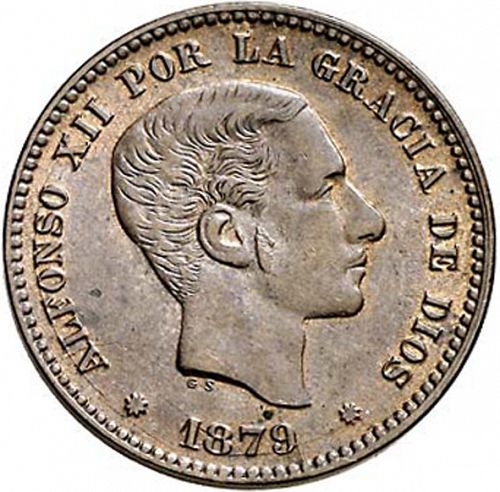 5 Céntimos Obverse Image minted in SPAIN in 1879OM (1874-85  -  ALFONSO XII)  - The Coin Database