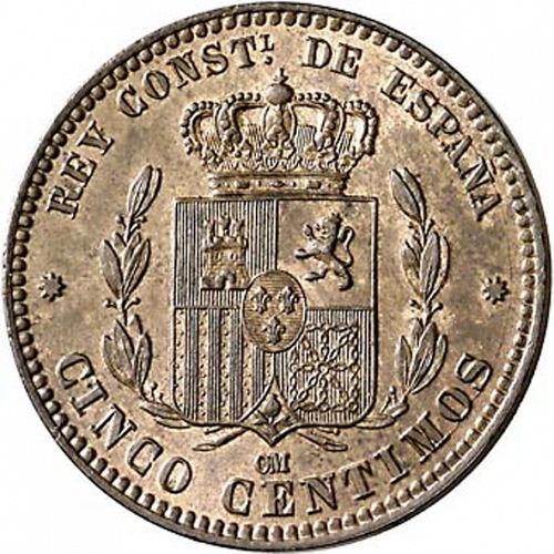 5 Céntimos Reverse Image minted in SPAIN in 1878OM (1874-85  -  ALFONSO XII)  - The Coin Database