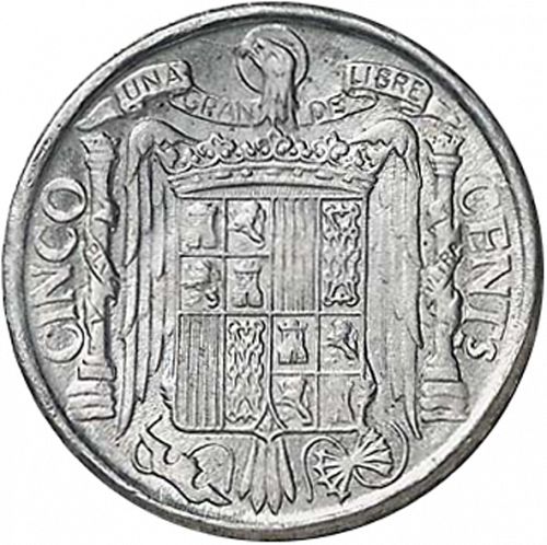 5 Céntimos Reverse Image minted in SPAIN in 1940 (1936-75  -  NATIONALIST GOVERMENT)  - The Coin Database