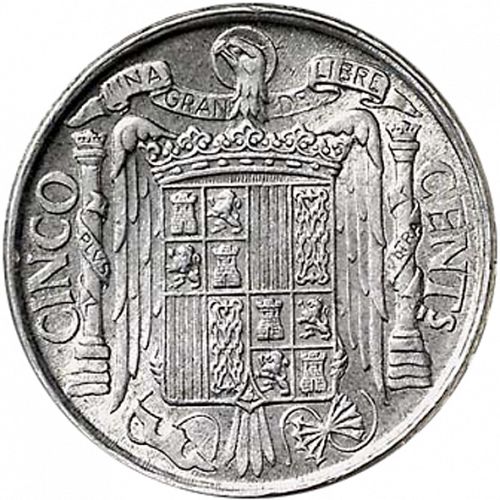 5 Céntimos Reverse Image minted in SPAIN in 1941 (1936-75  -  NATIONALIST GOVERMENT)  - The Coin Database