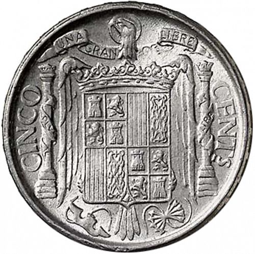 5 Céntimos Reverse Image minted in SPAIN in 1945 (1936-75  -  NATIONALIST GOVERMENT)  - The Coin Database