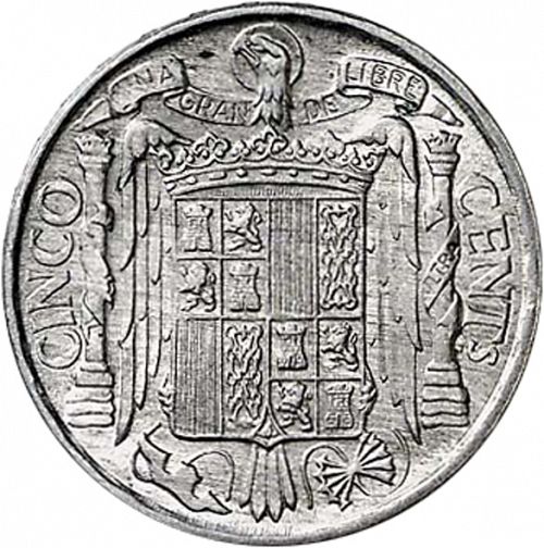 5 Céntimos Reverse Image minted in SPAIN in 1953 (1936-75  -  NATIONALIST GOVERMENT)  - The Coin Database
