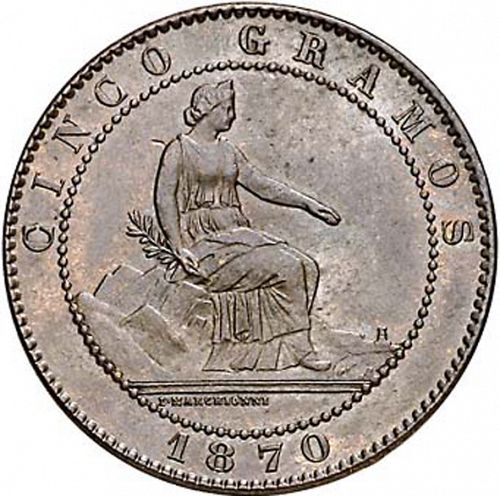 5 Céntimos Obverse Image minted in SPAIN in 1870 (1868-70  -  PROVISIONAL GOVERNMENT)  - The Coin Database