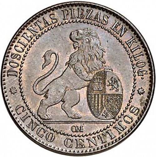 5 Céntimos Reverse Image minted in SPAIN in 1870 (1868-70  -  PROVISIONAL GOVERNMENT)  - The Coin Database