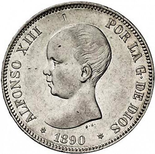 5 Pesetas Obverse Image minted in SPAIN in 1890 / 90 (1886-31  -  ALFONSO XIII)  - The Coin Database