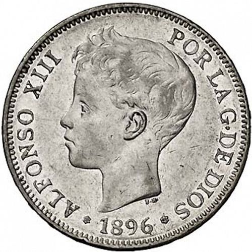 5 Pesetas Obverse Image minted in SPAIN in 1896 / 96 (1886-31  -  ALFONSO XIII)  - The Coin Database