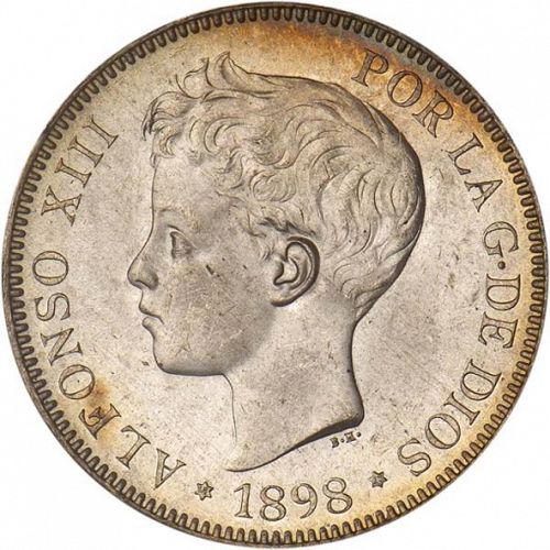 5 Pesetas Obverse Image minted in SPAIN in 1898 / 98 (1886-31  -  ALFONSO XIII)  - The Coin Database
