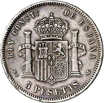 5 Pesetas Reverse Image minted in SPAIN in 1888 / 88 (1886-31  -  ALFONSO XIII)  - The Coin Database