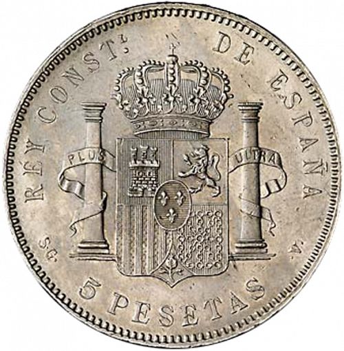 5 Pesetas Reverse Image minted in SPAIN in 1897 / 97 (1886-31  -  ALFONSO XIII)  - The Coin Database