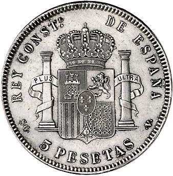 5 Pesetas Reverse Image minted in SPAIN in 1899 / 99 (1886-31  -  ALFONSO XIII)  - The Coin Database
