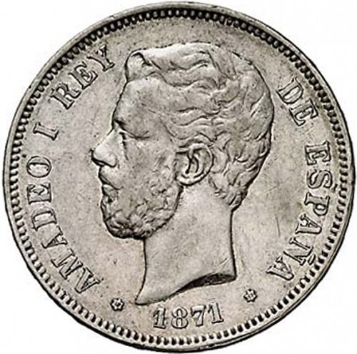 5 Pesetas Obverse Image minted in SPAIN in 1871 / 73 (1871-73  -  AMADEO I)  - The Coin Database