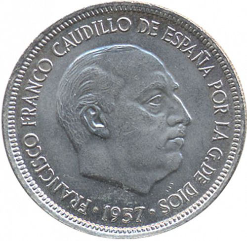 5 Pesetas Obverse Image minted in SPAIN in 1957 / 71 (1936-75  -  NATIONALIST GOVERMENT)  - The Coin Database