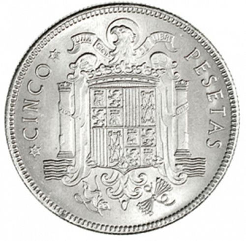 5 Pesetas Reverse Image minted in SPAIN in 1949 / 49 (1936-75  -  NATIONALIST GOVERMENT)  - The Coin Database