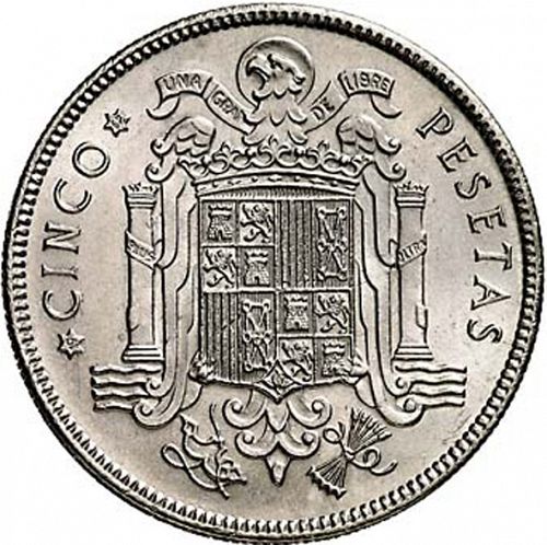 5 Pesetas Reverse Image minted in SPAIN in 1949 / 52 (1936-75  -  NATIONALIST GOVERMENT)  - The Coin Database