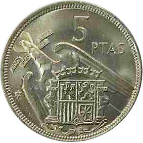5 Pesetas Reverse Image minted in SPAIN in 1957 / 70 (1936-75  -  NATIONALIST GOVERMENT)  - The Coin Database